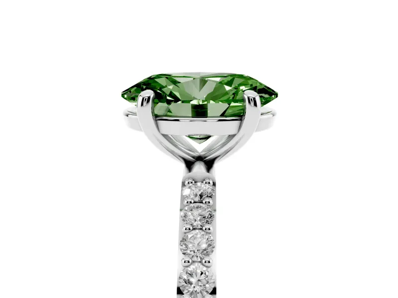 Oval Pave Solitaire Engagement Ring Setting for a Fancy Green Lab-Grown Diamond | Pave Shoulders | Platinum