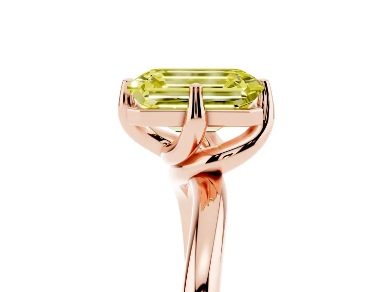 Emerald Cut Bypass Solitaire Engagement Ring Setting for a Fancy Yellow Lab-Grown Diamond | Plain Band | Rose Gold