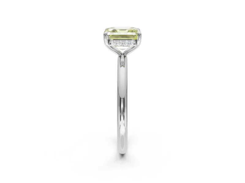 Asscher Cut Hidden Halo Ring Setting for a Fancy Yellow Lab-Grown Diamond | Platinum