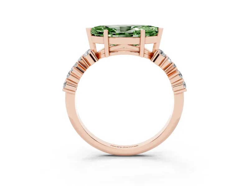 Marquise Scattered Accent Engagement Ring Setting for a Fancy Green Lab-Grown Diamond | Rose Gold