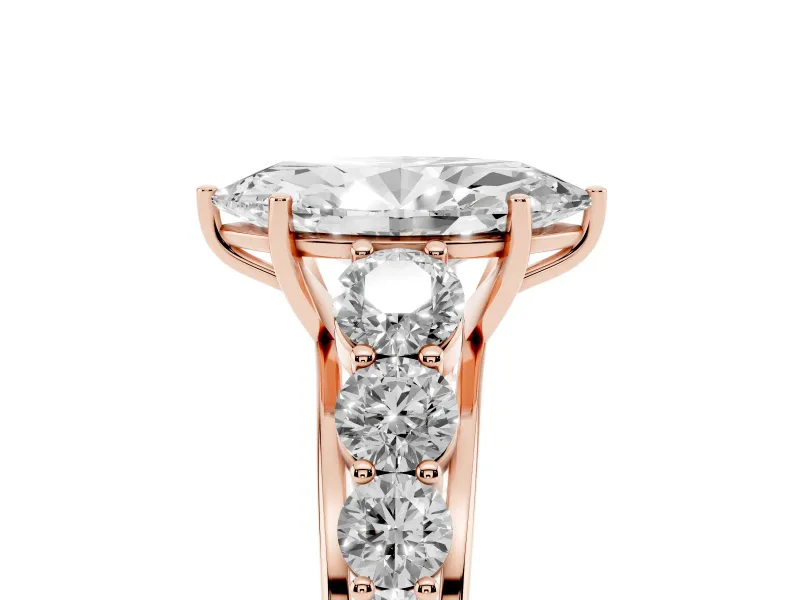 Marquise Graduated Side Stone Engagement Ring Setting | Flat Top Band | Rose Gold