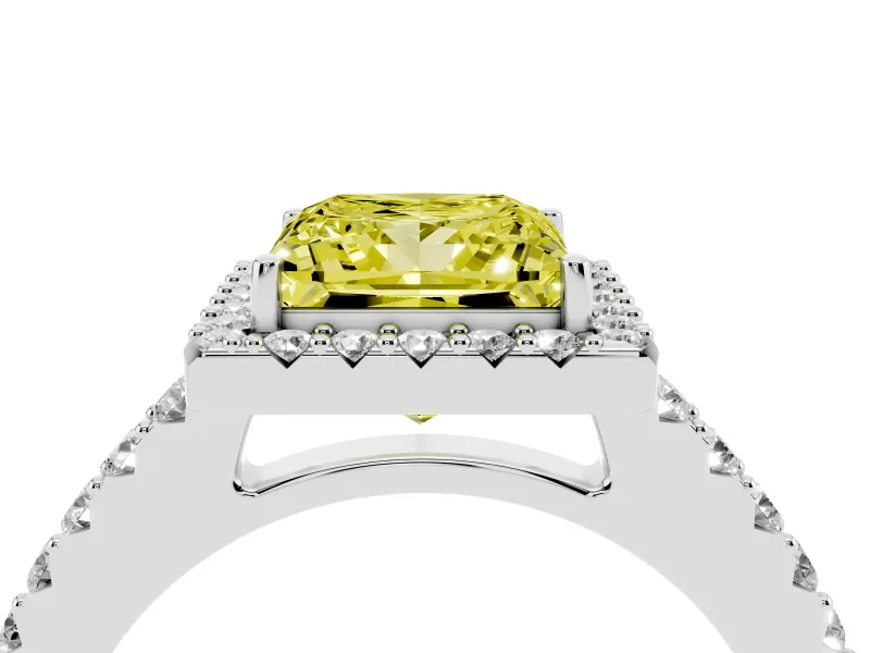 Princess Cut Halo Engagement Ring Setting for a Fancy Yellow Lab-Grown Diamond | Single Row Pavé Band | Sterling Silver