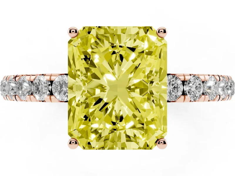 Radiant Cut Pave Solitaire Engagement Ring Setting for a Fancy Yellow Lab-Grown Diamond | Shared Prong Band | Rose Gold