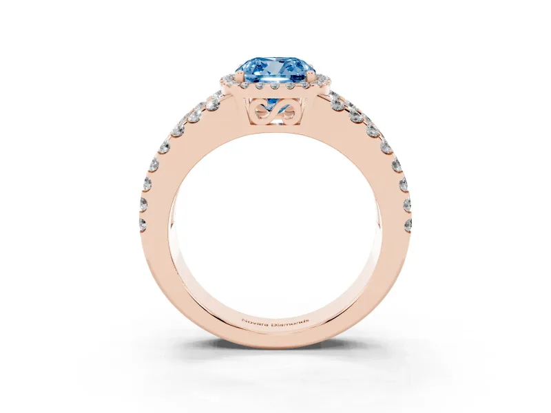 Cushion Cut Halo Split Shank Engagement Ring Setting for a Fancy Blue Lab-Grown Diamond | Rose Gold