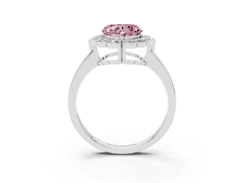 Heart-Shaped Scalloped Cluster Halo Engagement Ring Setting for a Fancy Pink Lab-Grown Diamond | Plain Band | Platinum