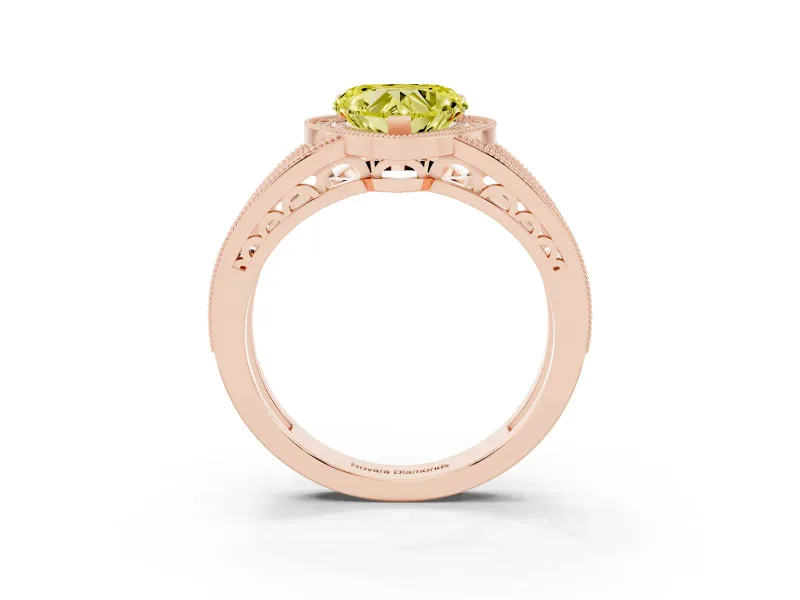 Heart-Shaped Milgrain Halo Engagement Ring Setting for a Fancy Yellow Lab-Grown Diamond | Split Shank | Rose Gold