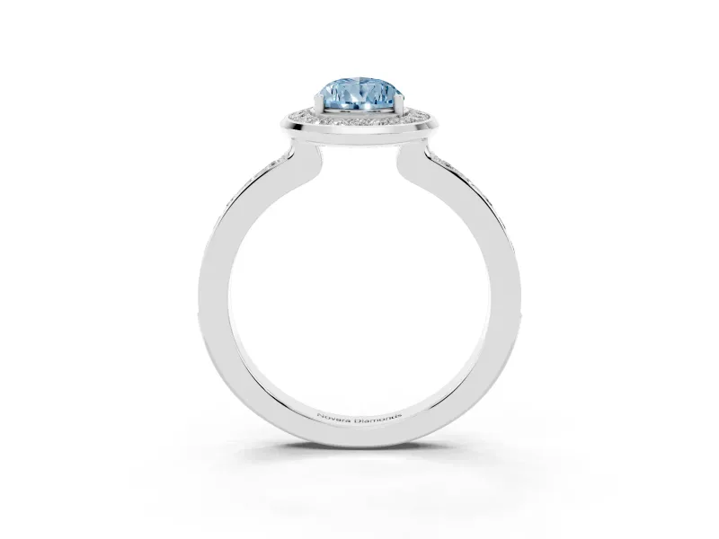 Fancy Blue Pear Cut Diamond Halo Ring Set in Silver with Bezel Frame and Pavé Band