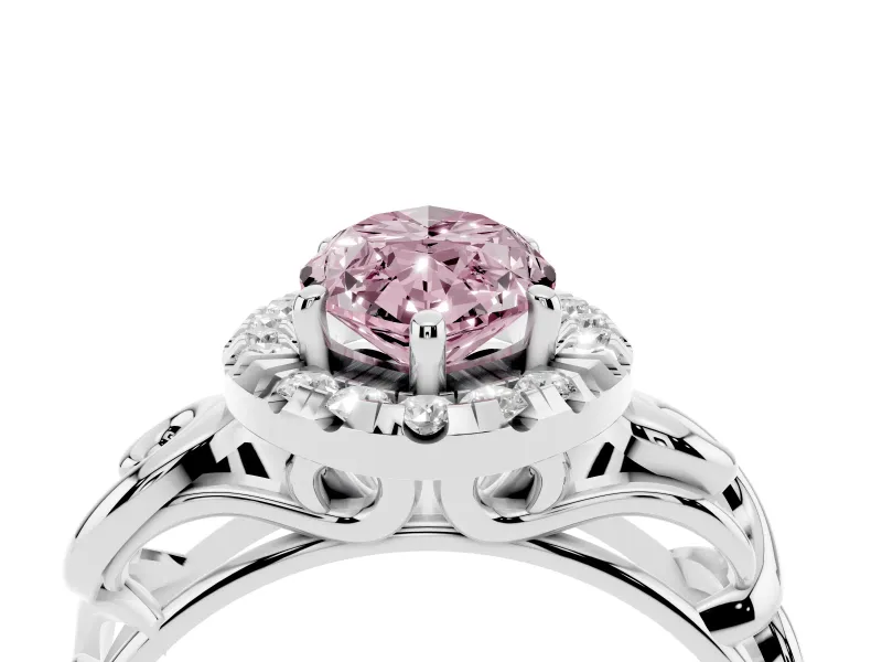 Fancy Pink Marquise Cut Diamond Halo Ring Set in Silver with Scrollwork Band and Prong Setting