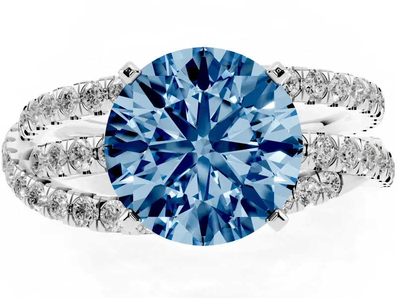 Round Twisted Pavé Engagement Ring Setting for a Fancy Blue Lab-Grown Diamond | White Gold
