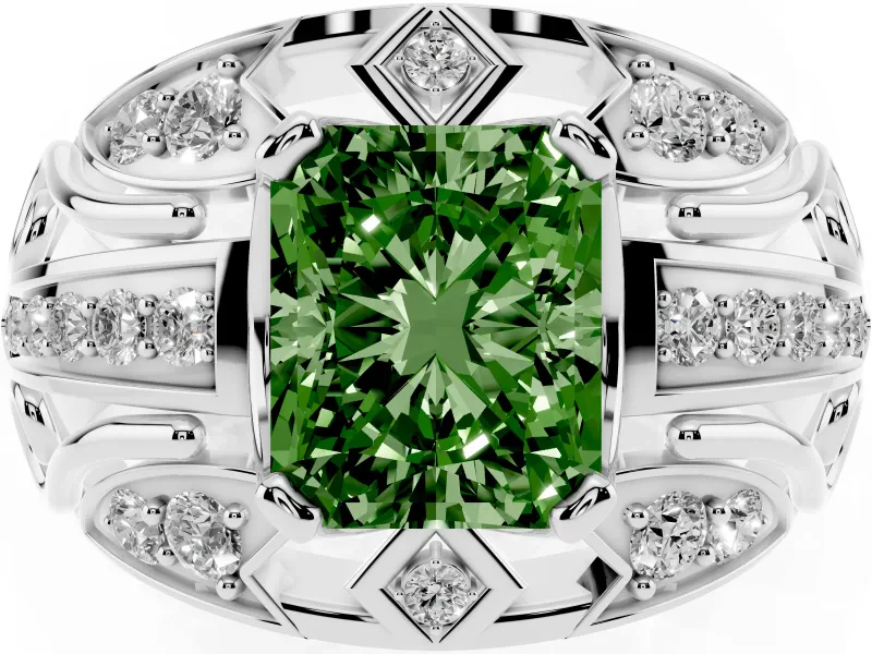 Radiant Cut Art Deco Engagement Ring Setting for a Fancy Green Lab-Grown Diamond | White Gold