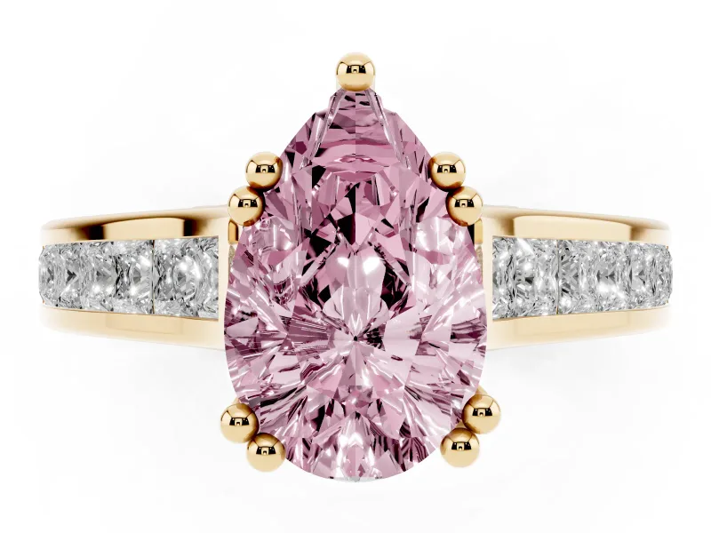 Pear-Shaped Channel Engagement Ring Setting for a Fancy Pink Lab-Grown Diamond | Yellow Gold - Design NV-24671