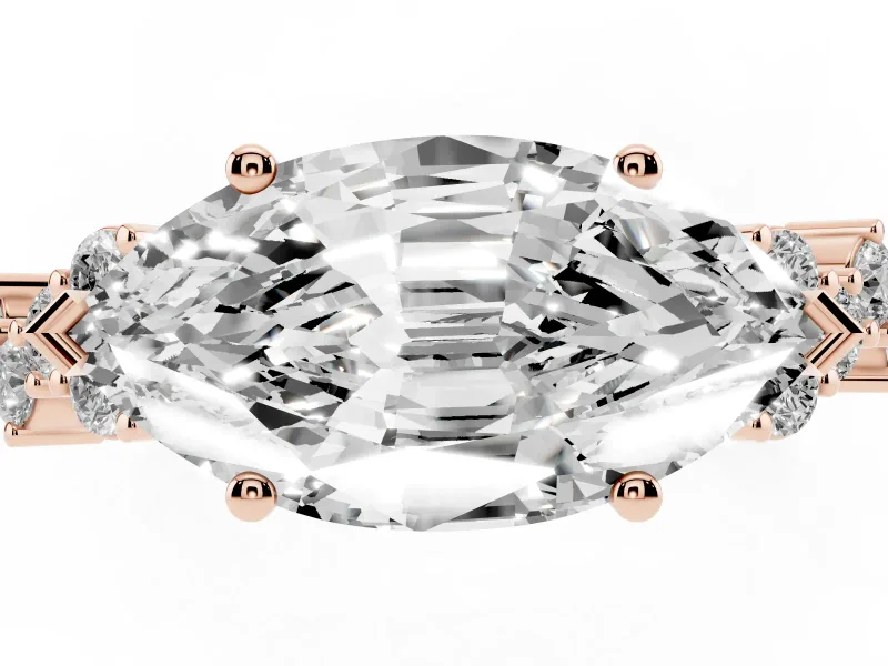 Marquise Scattered Accent Engagement Ring Setting | Slim Band | Rose Gold