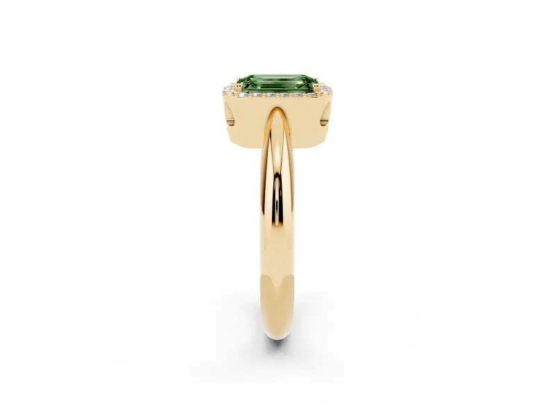 Emerald Cut Halo Engagement Ring Setting for a Fancy Green Lab-Grown Diamond | Plain Tapered Band | Yellow Gold