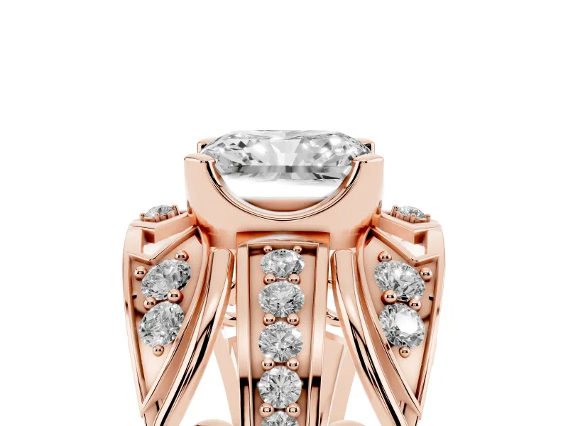 Radiant Cut Art Deco Graduated Pave Engagement Ring Setting | Split Shank | Rose Gold
