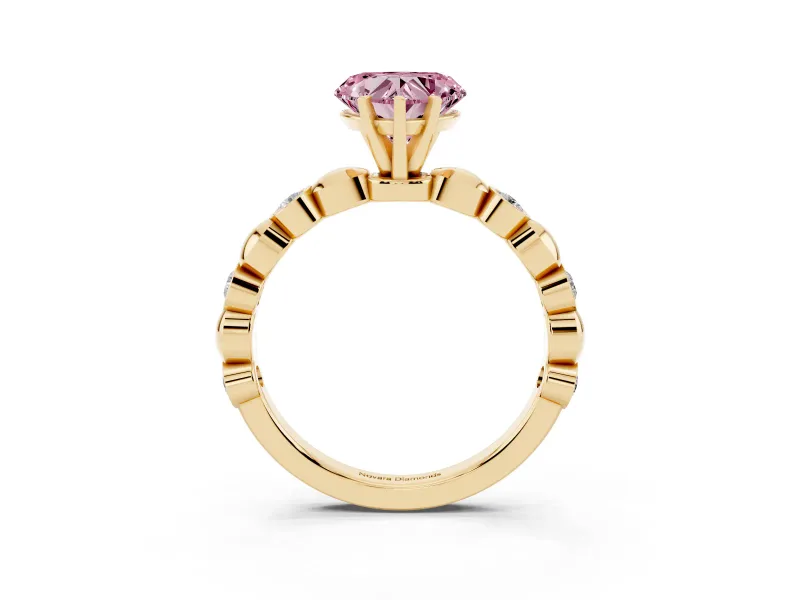Heart-Shaped Station Engagement Ring Setting for a Fancy Pink Lab-Grown Diamond | Yellow Gold