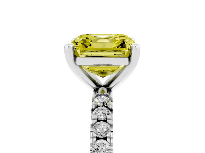 Asscher Cut Pavé Engagement Ring Setting for a Fancy Yellow Lab-Grown Diamond | Platinum