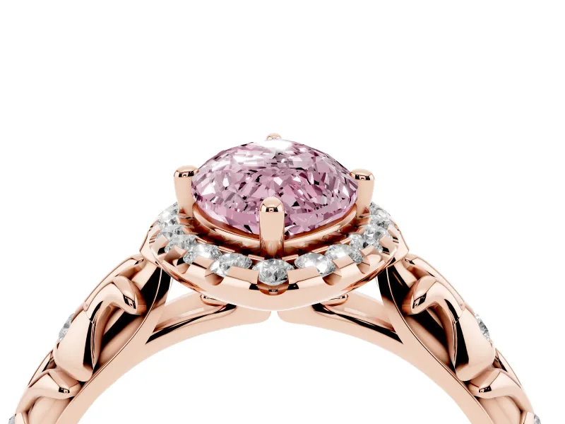 Marquise Leaf Halo Engagement Ring Setting for a Fancy Pink Lab-Grown Diamond | Rose Gold