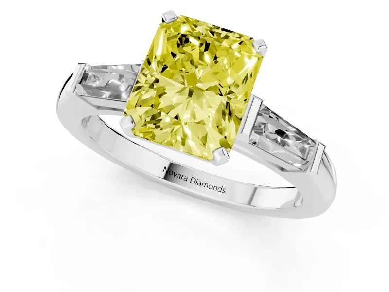 Radiant Cut Baguette Engagement Ring Setting for a Fancy Yellow Lab-Grown Diamond | Sterling Silver - Design NV-24496