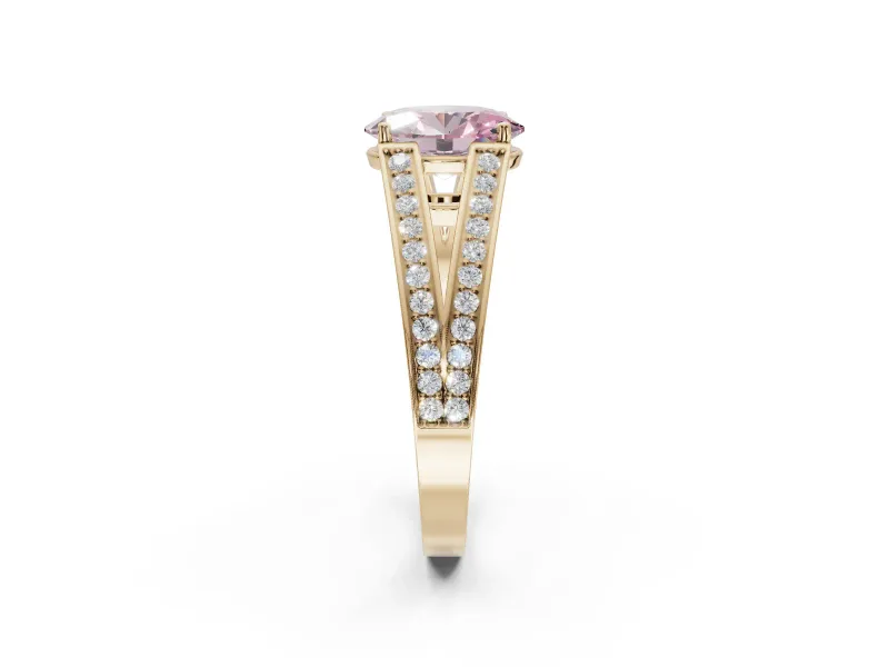 Oval Split Shank Pavé Engagement Ring Setting for a Fancy Pink Lab-Grown Diamond | Yellow Gold