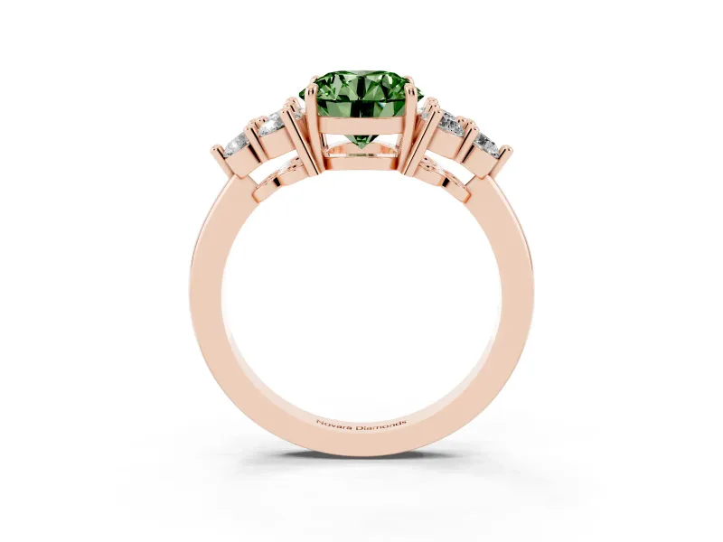 Round Cluster Side Stone Engagement Ring Setting for a Fancy Green Lab-Grown Diamond | Rose Gold
