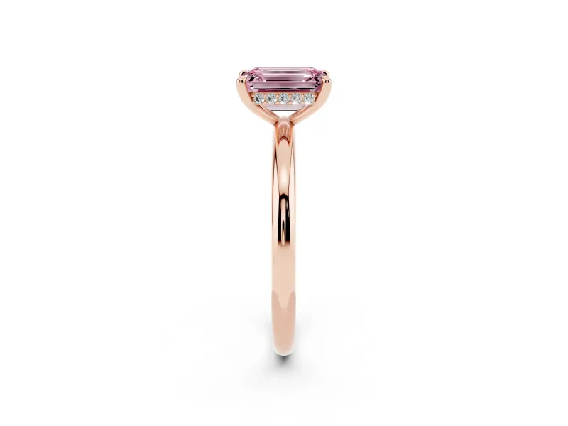 Emerald Cut Hidden Halo Ring Setting for a Fancy Pink Lab-Grown Diamond | Rose Gold