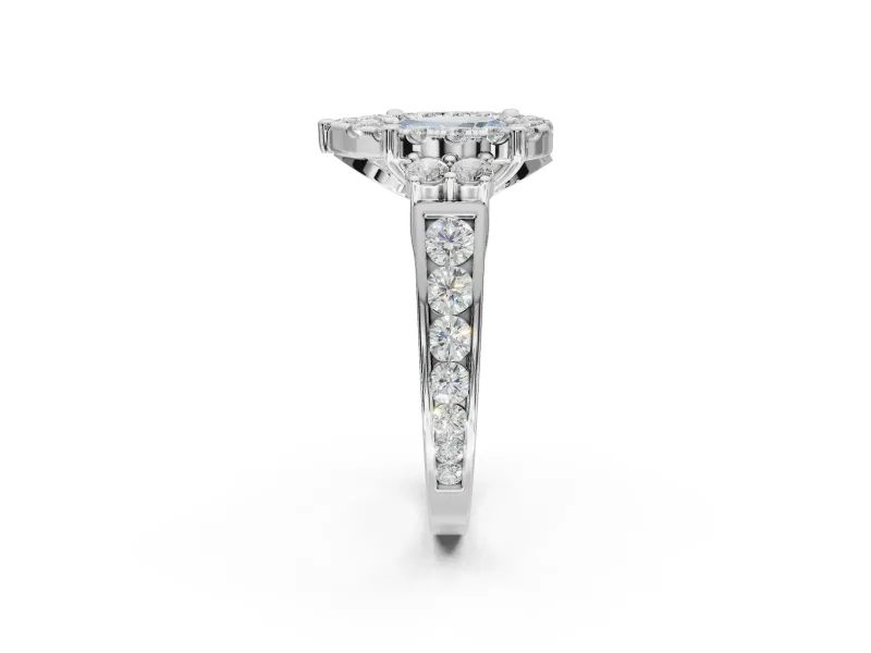 Pear-Shaped Halo Engagement Ring Setting for a Fancy Blue Lab-Grown Diamond | Graduated Channel Band | Platinum