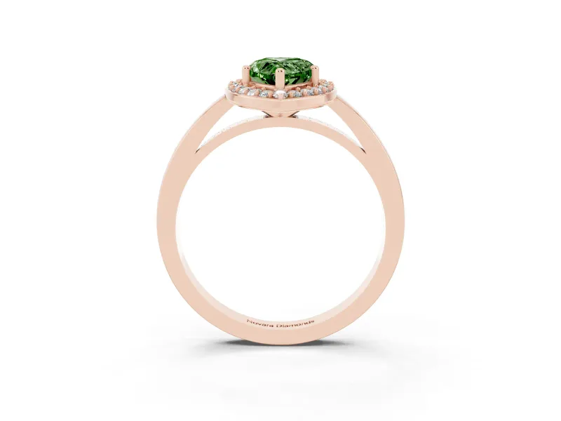 Fancy Green Pear Cut Diamond Halo Ring Set in Rose gold with Solitaire Band and Prong Setting