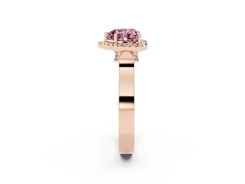 Heart-Shaped Halo Engagement Ring Setting for a Fancy Pink Lab-Grown Diamond | Pointed Pave Shoulders | Rose Gold