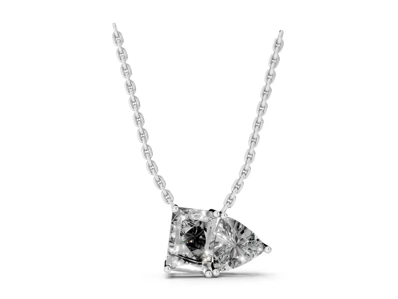 Radiant Lab-Grown Diamond Two-Stone Pendant Necklace | Claw Prong Setting | White Gold