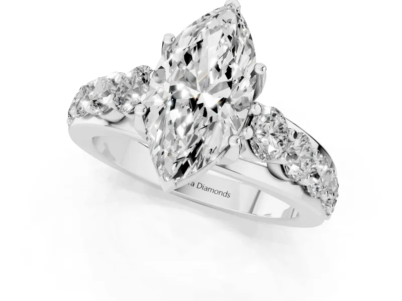 Marquise Graduated Side Stone Engagement Ring Setting | Shared Prong Rails | Platinum