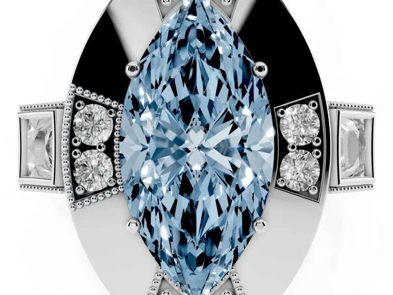 Fancy Blue Marquise Cut Diamond Milgrain Halo Ring Set in Silver with Split Shank