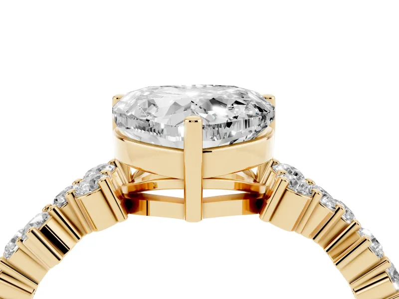 Heart-Shaped Scattered Accent Engagement Ring Setting | Slim Band | Yellow Gold