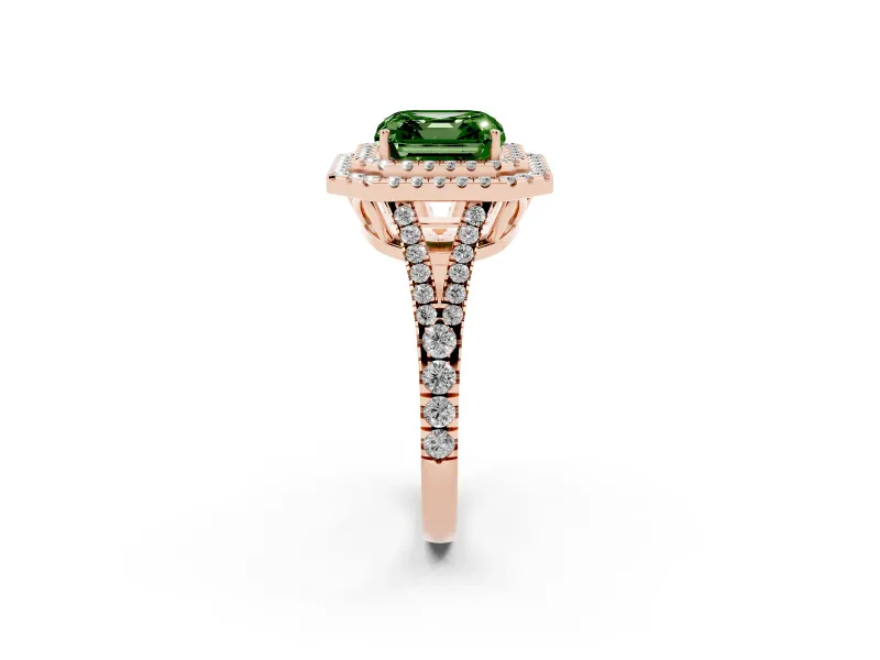 Asscher Cut Halo Engagement Ring Setting for a Fancy Green Lab-Grown Diamond | Rose Gold - Design NV-24799