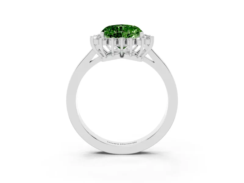 Fancy Green Heart Cut Diamond Halo Ring Set in White gold with Round Halo and Smooth Solitaire Band