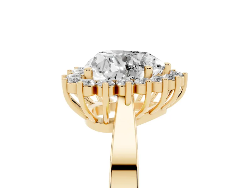 Heart Cut Diamond Halo Ring Set in Yellow gold with Round Halo and Smooth Solitaire Band