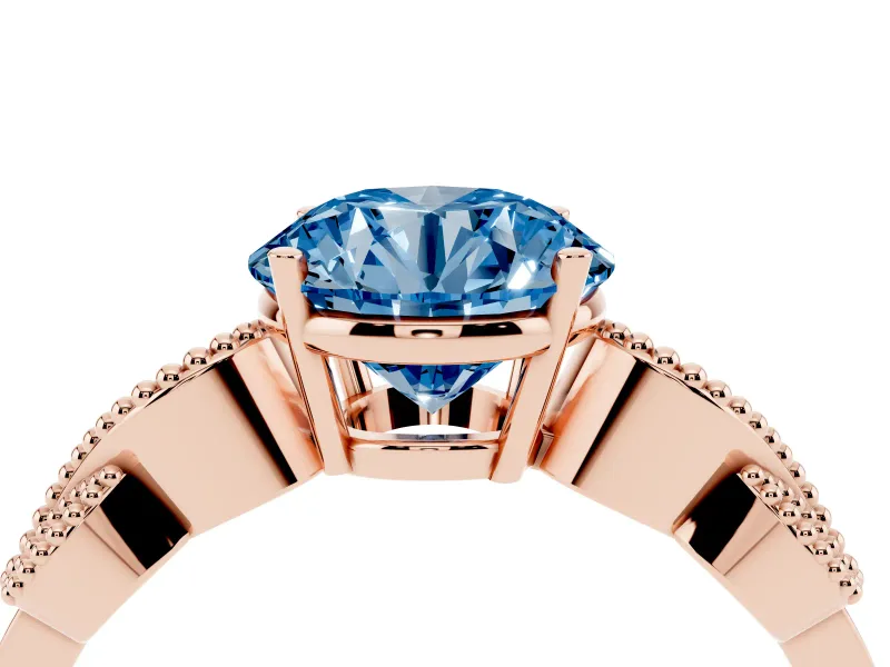 Round Vintage Leaf Solitaire Engagement Ring Setting for a Fancy Blue Lab-Grown Diamond | Rose Gold