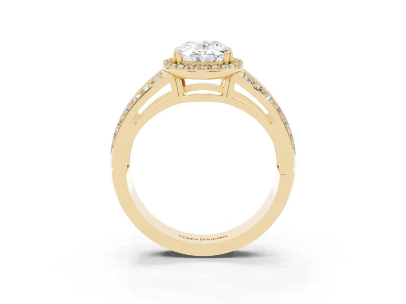 Oval Halo Engagement Ring Setting | Two-Row Pave Split Shank | Yellow Gold