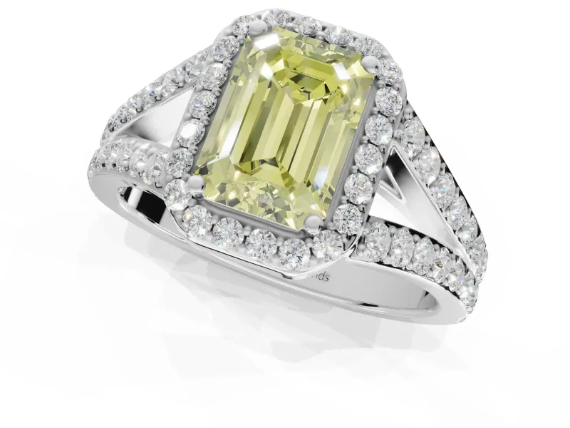 Emerald Cut Halo Engagement Ring Setting for a Fancy Yellow Lab-Grown Diamond | Sterling Silver - Design NV-24520