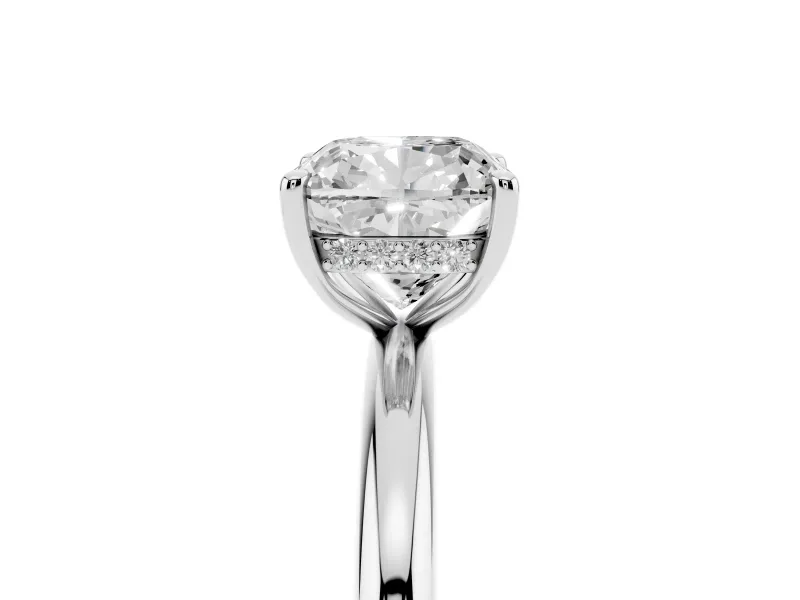 Cushion Cut Diamond Solitaire Ring Set in Silver with Thin Band and Prong Setting