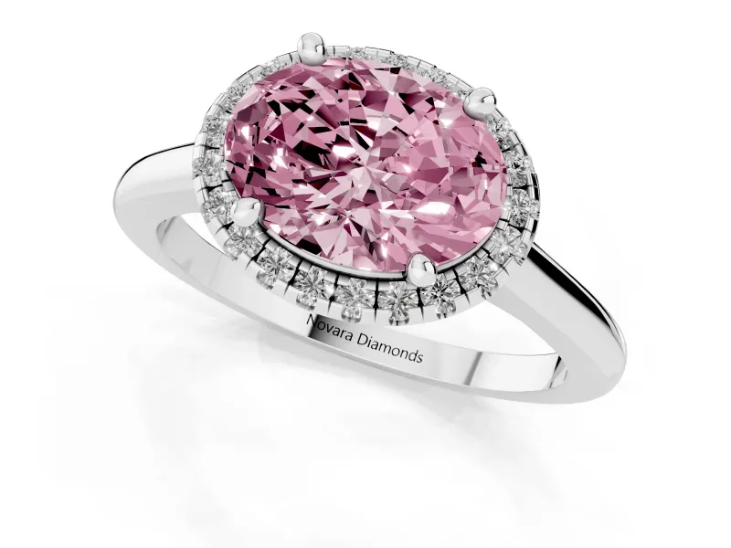 Oval Halo Engagement Ring Setting for a Fancy Pink Lab-Grown Diamond | Plain Polished Band | White Gold