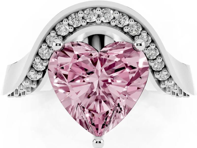 Heart-Shaped Bypass Solitaire Engagement Ring Setting for a Fancy Pink Lab-Grown Diamond | Pavé Ribbon | White Gold
