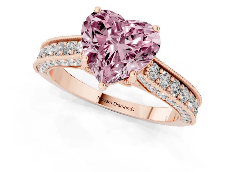 Heart-Shaped Hidden Halo Engagement Ring Setting for a Fancy Pink Lab-Grown Diamond | Milgrain Pave | Rose Gold