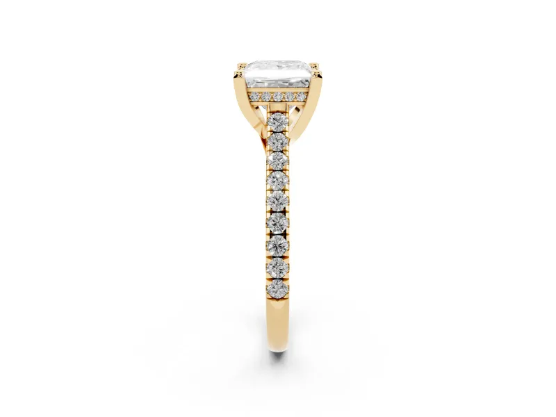 Princess Cut Hidden Halo Pave Engagement Ring Setting | Claw Prongs | Yellow Gold