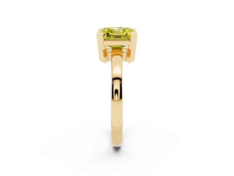 Asscher Cut Solitaire Engagement Ring Setting for a Fancy Yellow Lab-Grown Diamond | Flat Tab Prongs | Yellow Gold