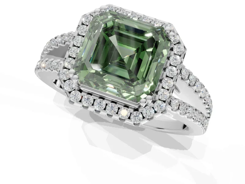 Asscher Cut Halo Engagement Ring Setting for a Fancy Green Lab-Grown Diamond | Sterling Silver - Design NV-24717
