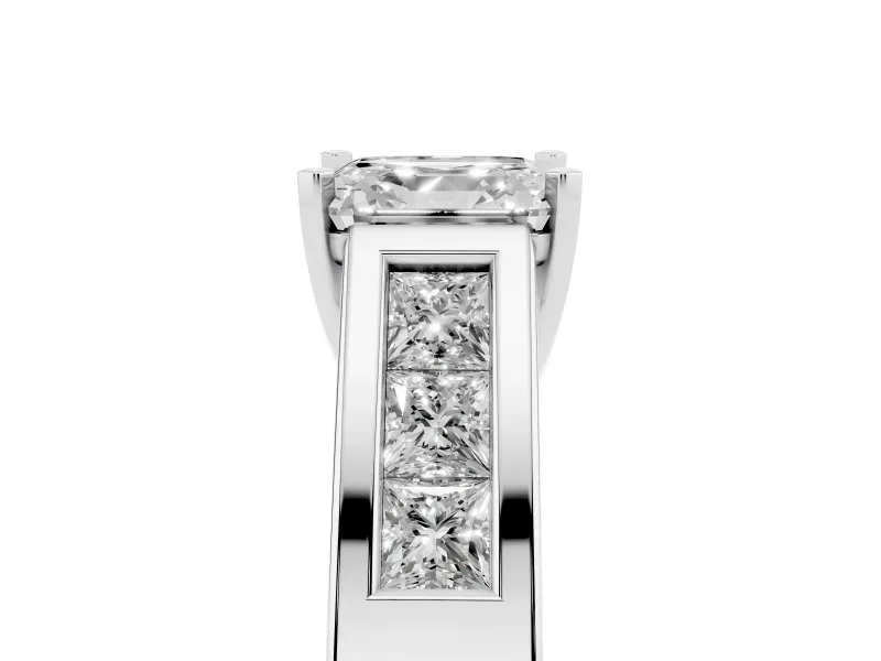 Asscher Cut Channel-Set Engagement Ring Setting | Princess Side Stones | Platinum