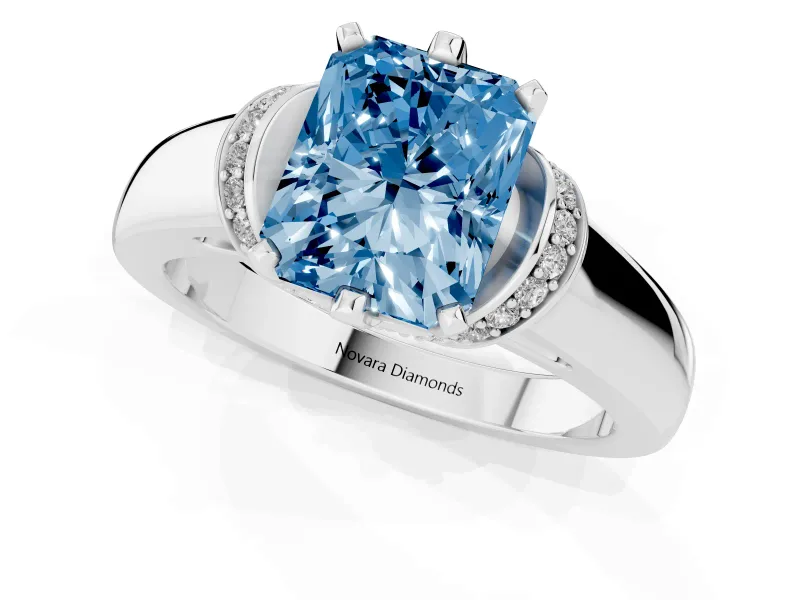 Radiant Cut Pavé Collar Engagement Ring Setting for a Fancy Blue Lab-Grown Diamond | Platinum