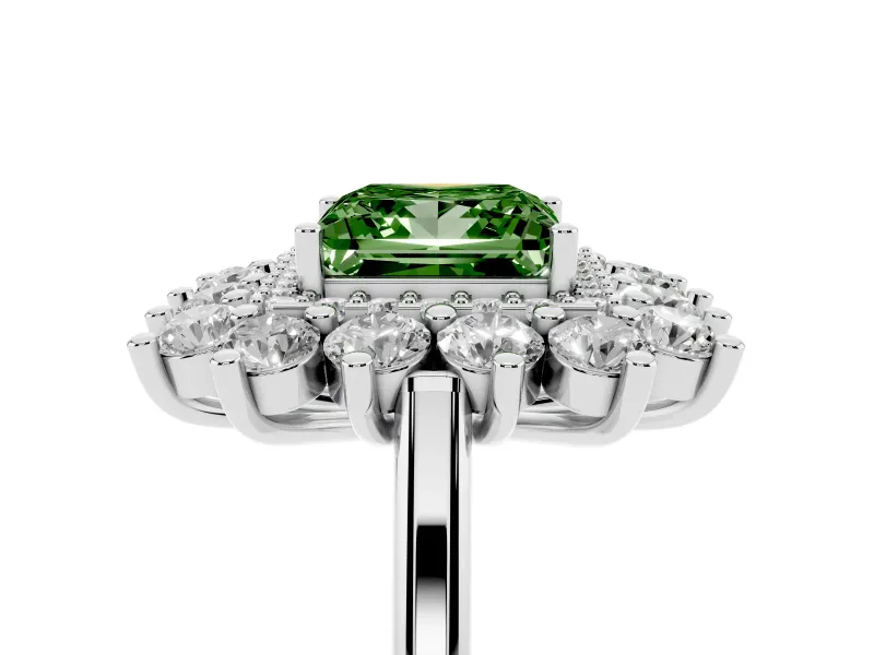 Princess Cut Floral Halo Engagement Ring Setting for a Fancy Green Lab-Grown Diamond | Plain Band | Sterling Silver