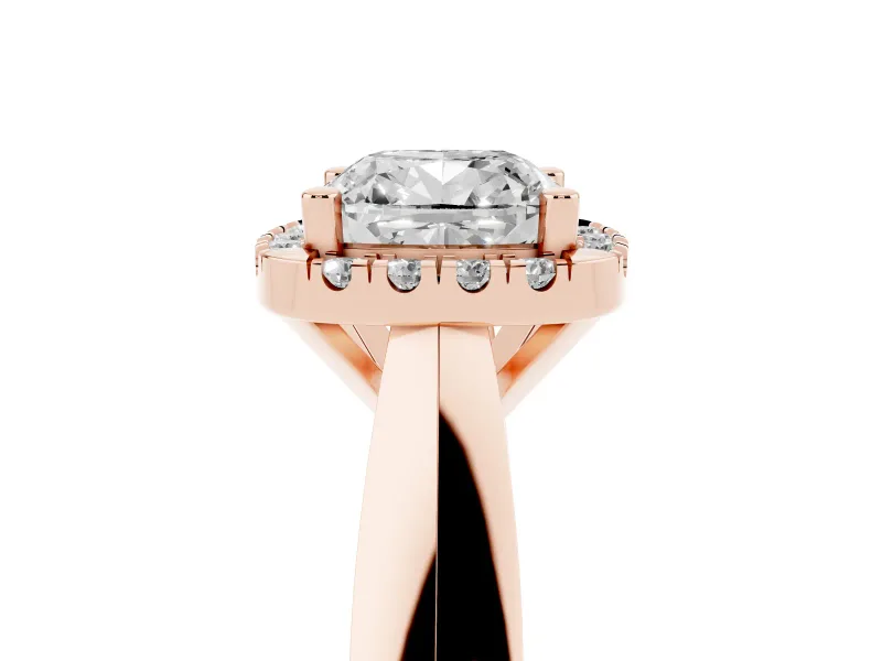 Cushion Cut Halo Engagement Ring Setting | Square Profile Band | Rose Gold