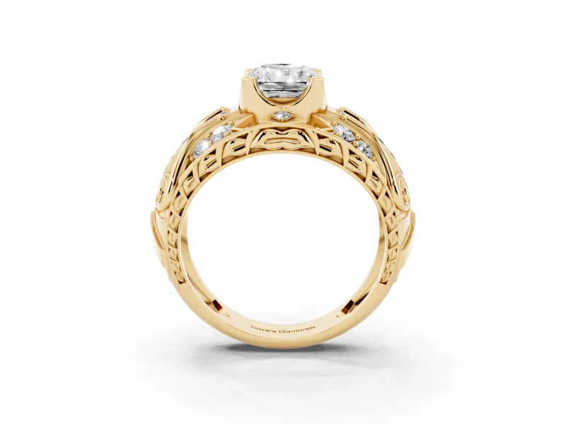 Radiant Cut Art Deco Graduated Pave Engagement Ring Setting | Split Shank | Yellow Gold